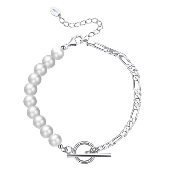 Wholesale S925 Sterling Silver Bracelet With Natural Freshwater Pearls Geometric Design Electroplating For Women
