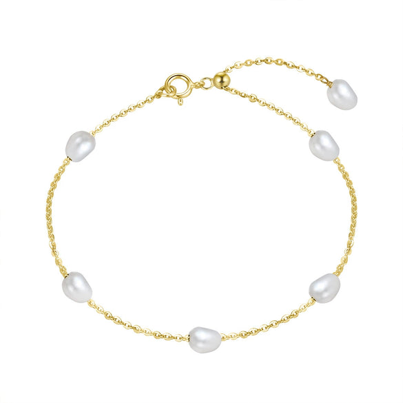Wholesale S925 Sterling Silver Bracelet With Natural Freshwater Pearls Geometric Design Electroplating For Women