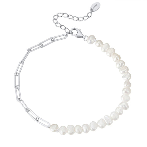 Wholesale S925 Sterling Silver Bracelet With Natural Freshwater Pearls Geometric Design Electroplating For Women