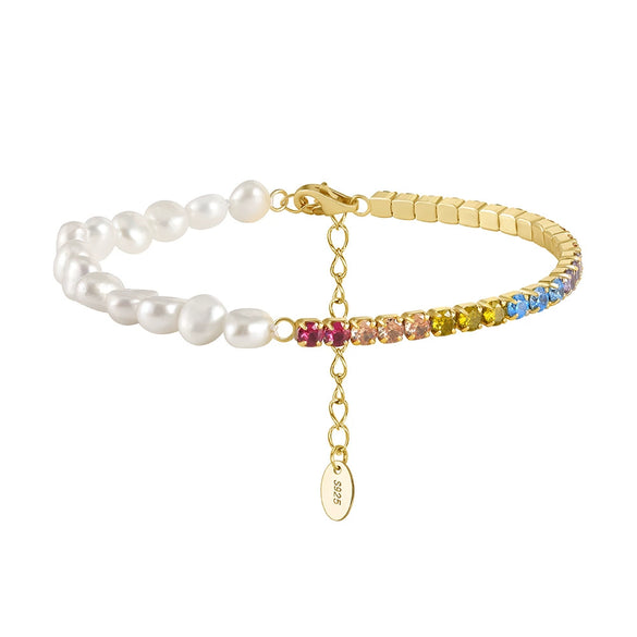 Wholesale S925 Sterling Silver Bracelet With Natural Freshwater Pearls Geometric Design Electroplating For Women