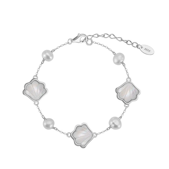 Wholesale S925 Sterling Silver Bracelet With Natural Freshwater Pearls Geometric Design Electroplating For Women