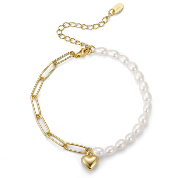 Wholesale S925 Sterling Silver Bracelet With Natural Freshwater Pearls Geometric Design Electroplating For Women