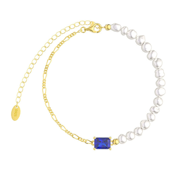 Wholesale S925 Sterling Silver Bracelet With Natural Freshwater Pearls Geometric Design Electroplating For Women