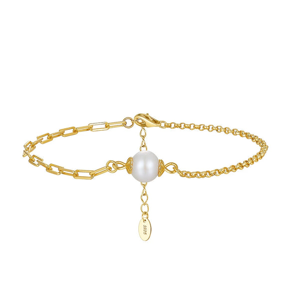 Wholesale S925 Sterling Silver Bracelet With Natural Freshwater Pearls Geometric Design Electroplating For Women