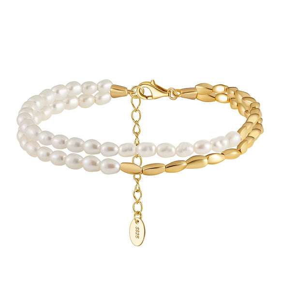 Wholesale S925 Sterling Silver Bracelet With Natural Freshwater Pearls Geometric Design Electroplating For Women