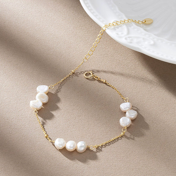 Wholesale S925 Sterling Silver Bracelet With Natural Freshwater Pearls Geometric Design Electroplating For Women