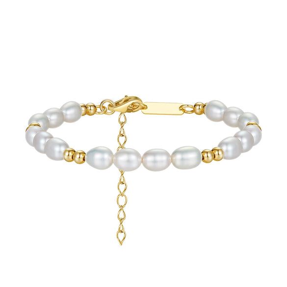Wholesale S925 Sterling Silver Bracelet With Natural Freshwater Pearls Geometric Design Electroplating For Women