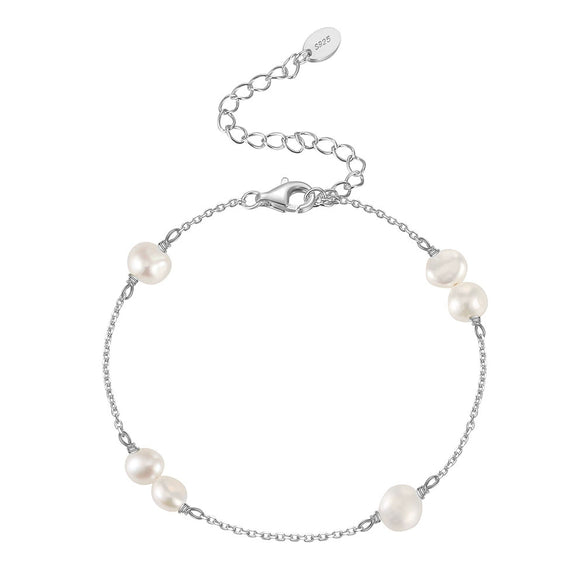 Wholesale S925 Sterling Silver Bracelet With Natural Freshwater Pearls Geometric Design Electroplating For Women