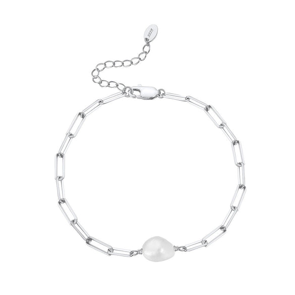 Wholesale S925 Sterling Silver Bracelet With Natural Freshwater Pearls Geometric Design Electroplating For Women