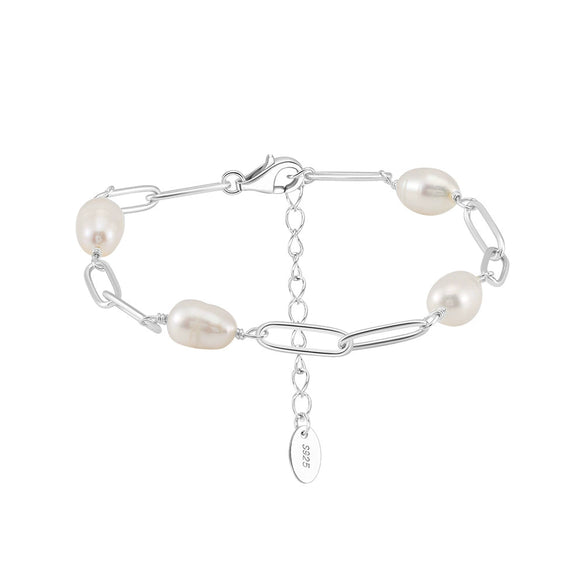 Wholesale S925 Sterling Silver Bracelet With Natural Freshwater Pearls Geometric Design Electroplating For Women