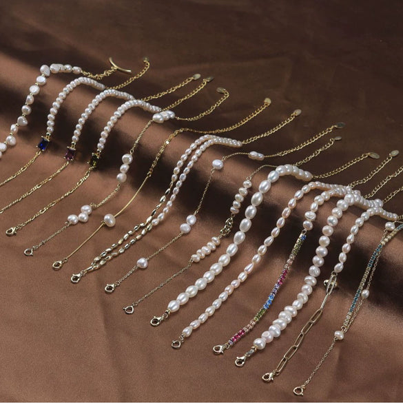 Wholesale S925 Sterling Silver Bracelet With Natural Freshwater Pearls Geometric Design Electroplating For Women