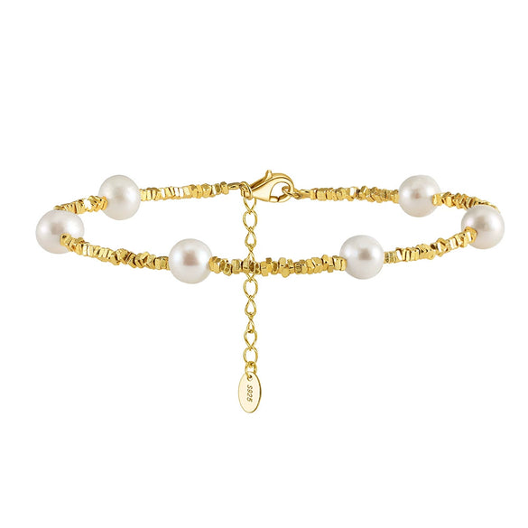 Wholesale S925 Sterling Silver Bracelet With Natural Freshwater Pearls Geometric Design Electroplating For Women