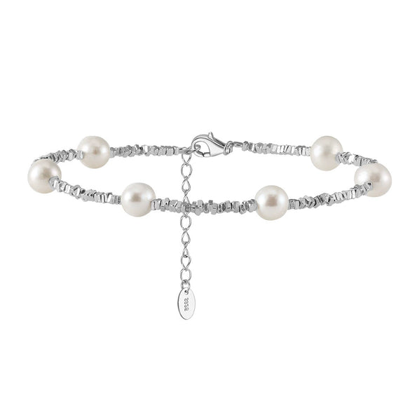 Wholesale S925 Sterling Silver Bracelet With Natural Freshwater Pearls Geometric Design Electroplating For Women