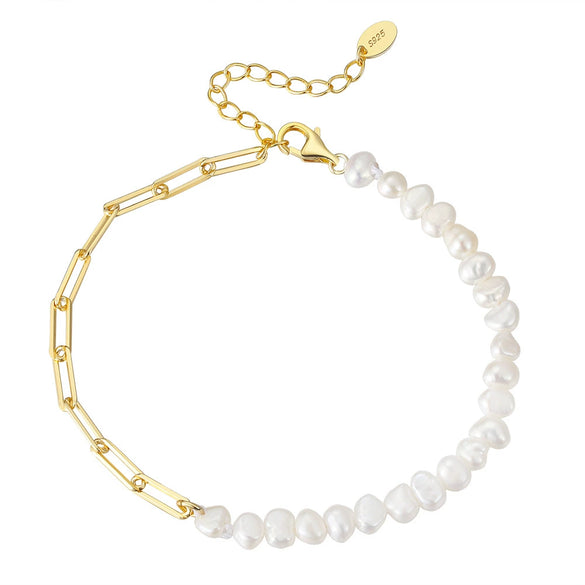 Wholesale S925 Sterling Silver Bracelet With Natural Freshwater Pearls Geometric Design Electroplating For Women
