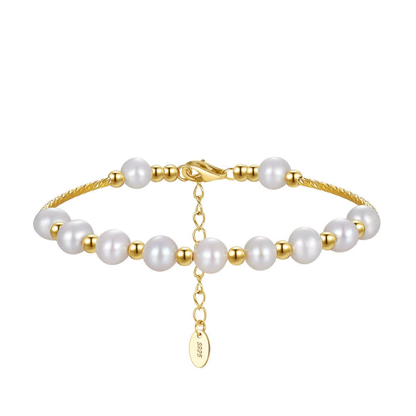 Wholesale S925 Sterling Silver Bracelet With Natural Freshwater Pearls Geometric Design Electroplating For Women