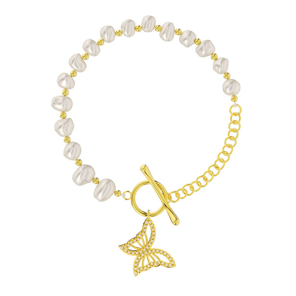 Wholesale S925 Sterling Silver Bracelet With Natural Freshwater Pearls Geometric Design Electroplating For Women