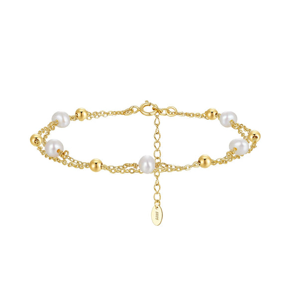 Wholesale S925 Sterling Silver Bracelet With Natural Freshwater Pearls Geometric Design Electroplating For Women