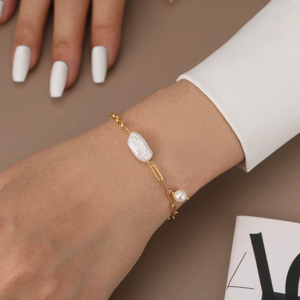 Wholesale S925 Sterling Silver Bracelet With Ot Buckle Splicing Chain And Natural Baroque Pearl Handmade Electroplated Internet Celebrity Minimalist Style For Women