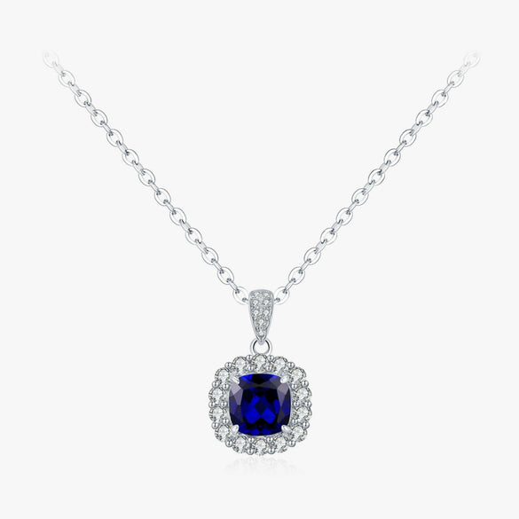 Wholesale S925 Sterling Silver British Retro Imitation Sapphire Electroplated Women's Clavicle Necklace