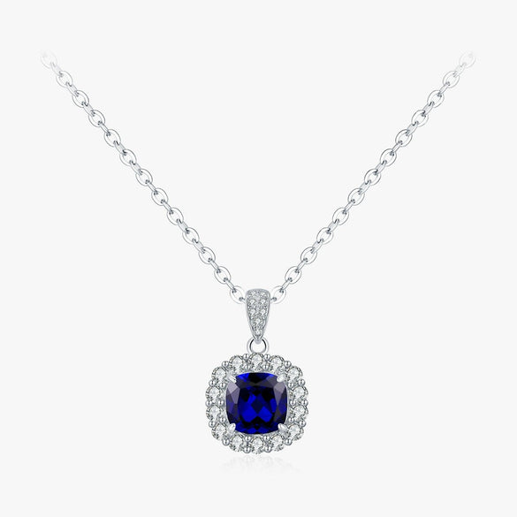 Wholesale S925 Sterling Silver British Retro Imitation Sapphire Electroplated Women's Clavicle Necklace