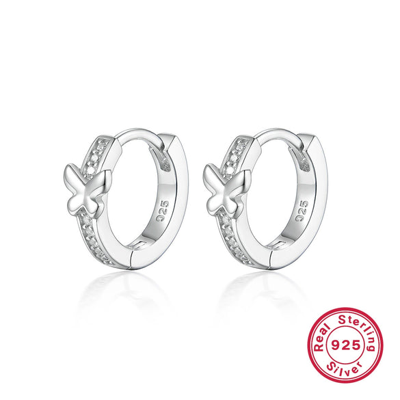 Wholesale S925 Sterling Silver Butterfly Diamond Earrings Minimalist Style