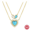 Wholesale S925 Sterling Silver Butterfly Double Peach Heart Water Drop Ball Turquoise Clavicle Necklace For Women With Inlaid Zircon In Geometric Design