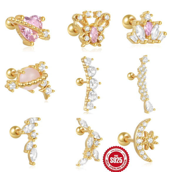 Wholesale S925 Sterling Silver Butterfly Ear Bone Nail Earrings With Hollow Design And Geometric Pattern Unisex Environmental Protection Electroplating