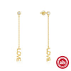 Wholesale S925 Sterling Silver Butterfly Geometric Tassel Chain Letter Earrings With Opal Diamond Embedded And Electroplating Treatment