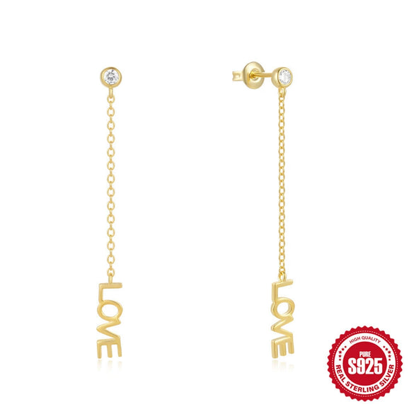 Wholesale S925 Sterling Silver Butterfly Geometric Tassel Chain Letter Earrings With Opal Diamond Embedded And Electroplating Treatment