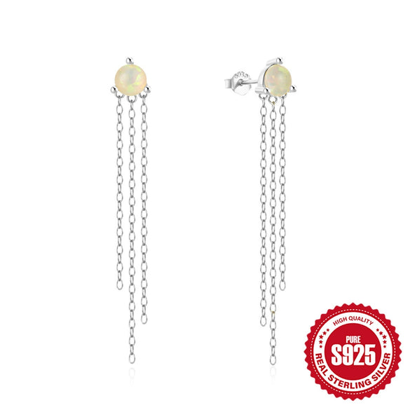 Wholesale S925 Sterling Silver Butterfly Geometric Tassel Chain Letter Earrings With Opal Diamond Embedded And Electroplating Treatment