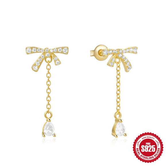 Wholesale S925 Sterling Silver Butterfly Geometric Tassel Chain Letter Earrings With Opal Diamond Embedded And Electroplating Treatment