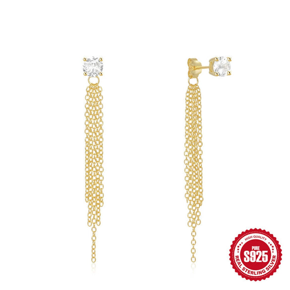 Wholesale S925 Sterling Silver Butterfly Geometric Tassel Chain Letter Earrings With Opal Diamond Embedded And Electroplating Treatment