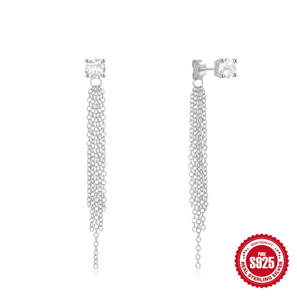 Wholesale S925 Sterling Silver Butterfly Geometric Tassel Chain Letter Earrings With Opal Diamond Embedded And Electroplating Treatment