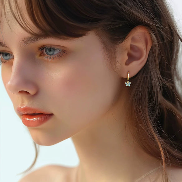 Wholesale S925 Sterling Silver Butterfly Zircon Geometric Women's Earrings