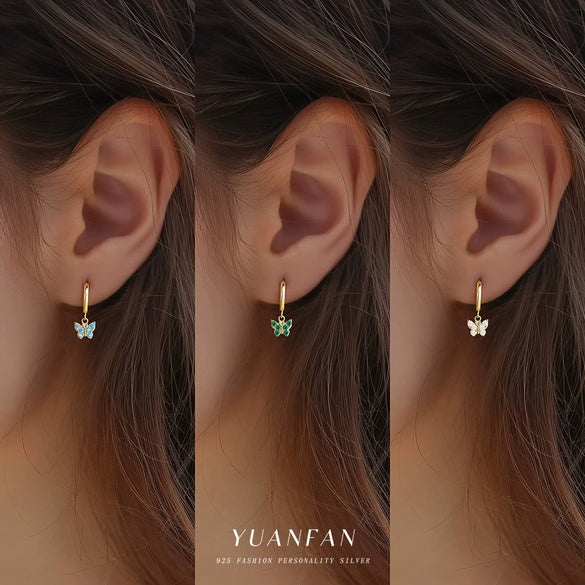 Wholesale S925 Sterling Silver Butterfly Zircon Geometric Women's Earrings