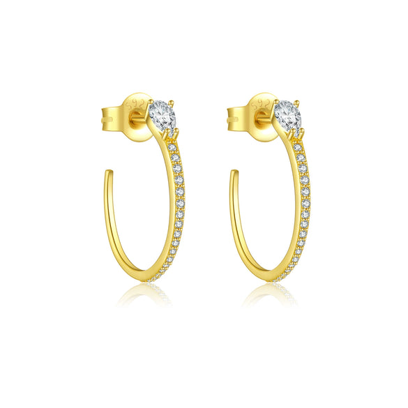 Wholesale S925 Sterling Silver C Shaped Electroplated Micro Inlaid Zircon Women's Earrings