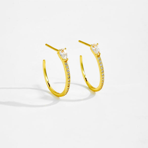 Wholesale S925 Sterling Silver C Shaped Electroplated Micro Inlaid Zircon Women's Earrings