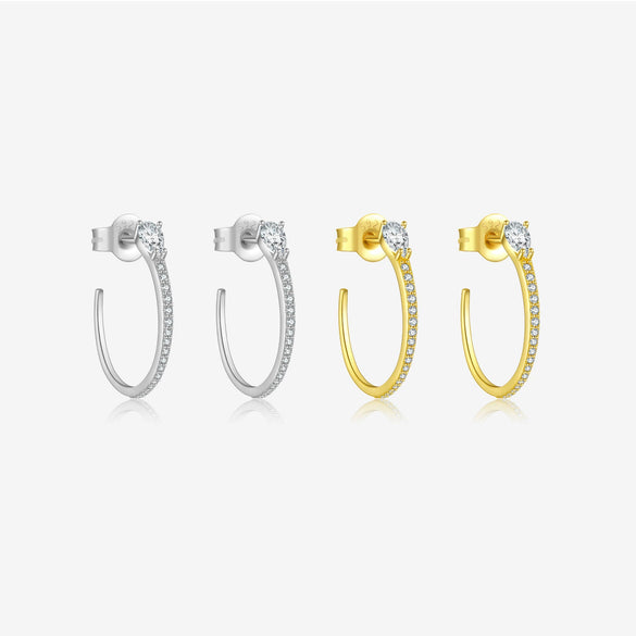 Wholesale S925 Sterling Silver C Shaped Electroplated Micro Inlaid Zircon Women's Earrings