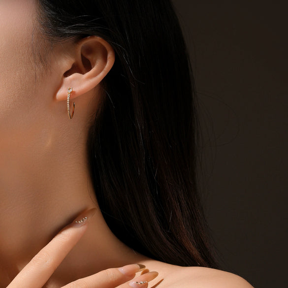 Wholesale S925 Sterling Silver C Shaped Electroplated Micro Inlaid Zircon Women's Earrings