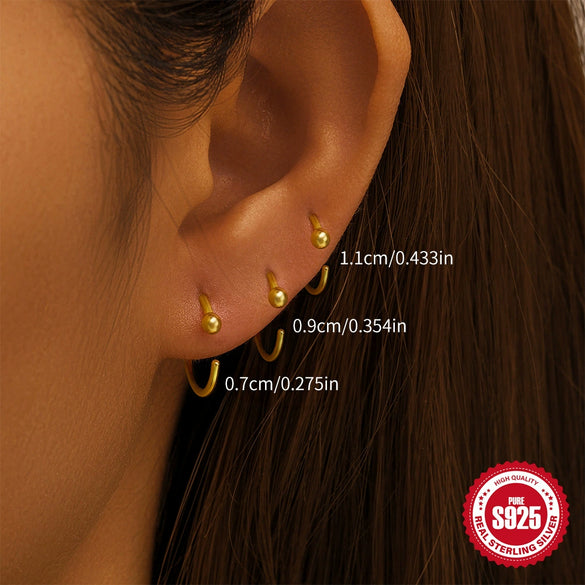 Wholesale S925 Sterling Silver C Shaped Four Claw Diamond Piercing Ear Clip Earrings With Geometric Pattern And Electroplating Treatment For Women