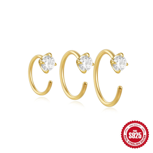 Wholesale S925 Sterling Silver C Shaped Four Claw Diamond Piercing Ear Clip Earrings With Geometric Pattern And Electroplating Treatment For Women