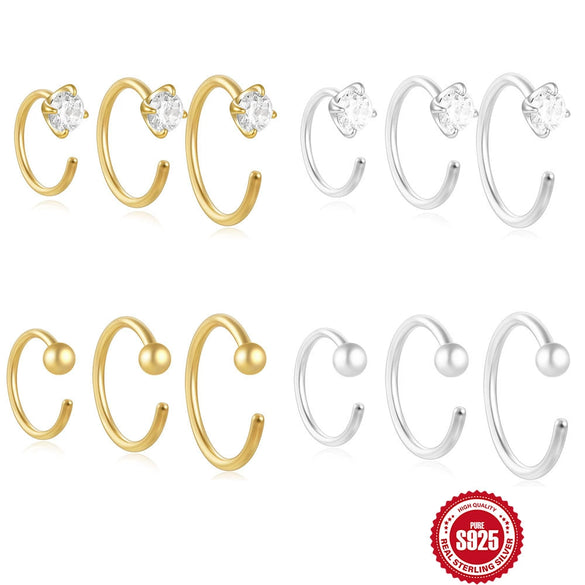 Wholesale S925 Sterling Silver C Shaped Four Claw Diamond Piercing Ear Clip Earrings With Geometric Pattern And Electroplating Treatment For Women