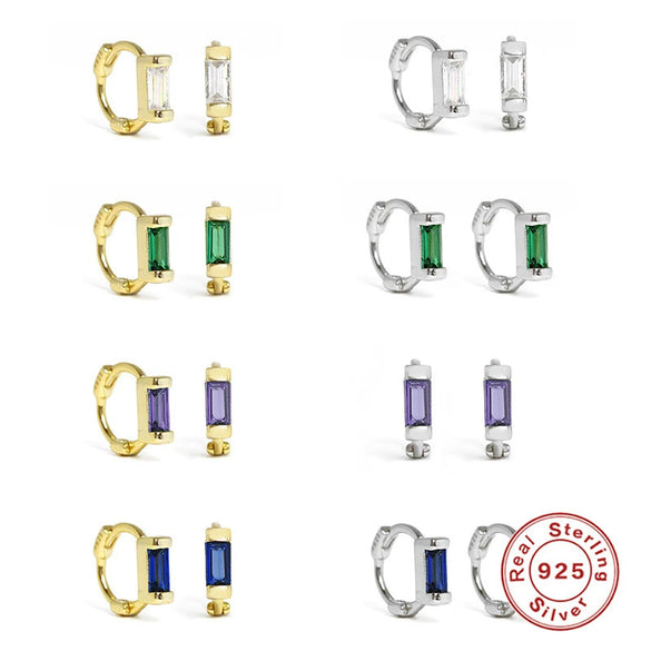 Wholesale S925 Sterling Silver Cartilage Earring With Square Diamond Ear Buckle And Single Diamond Simple Geometric Style Electroplated
