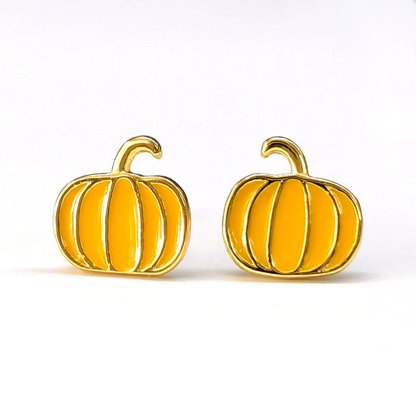 Wholesale S925 Sterling Silver Cartoon Fruit Pumpkin Design Electroplated 18K Gold Earrings For Women