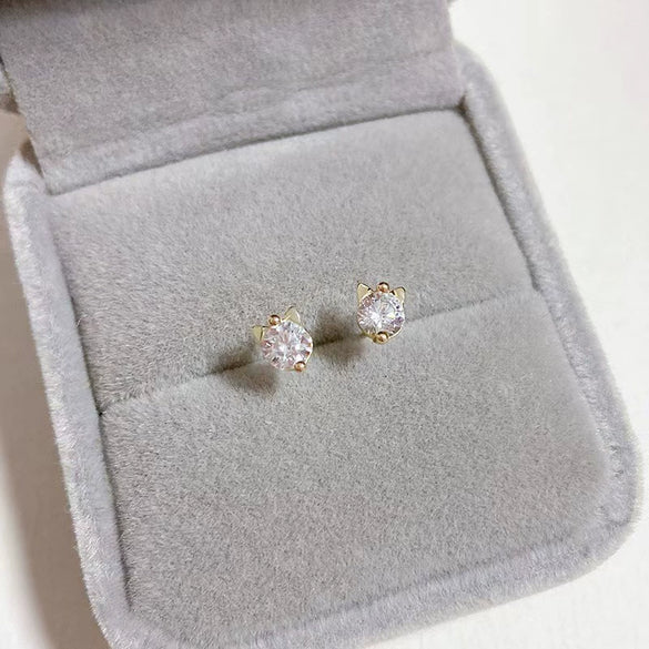 Wholesale S925 Sterling Silver Cat Cartoon Style Earrings Set With Diamonds