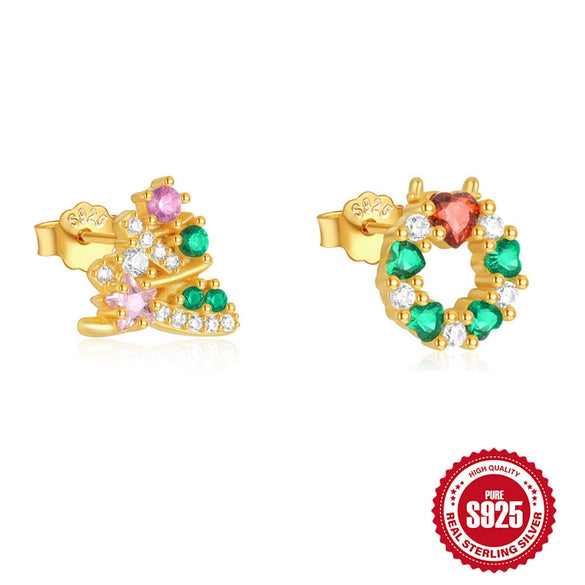 Wholesale S925 Sterling Silver Christmas Tree Geometric Antler Earrings With Electroplating Design For Women