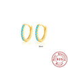 Wholesale S925 Sterling Silver Circle Earrings Set With Diamonds And Turquoise Electroplated With 18K Gold Simple Geometric Style For Women