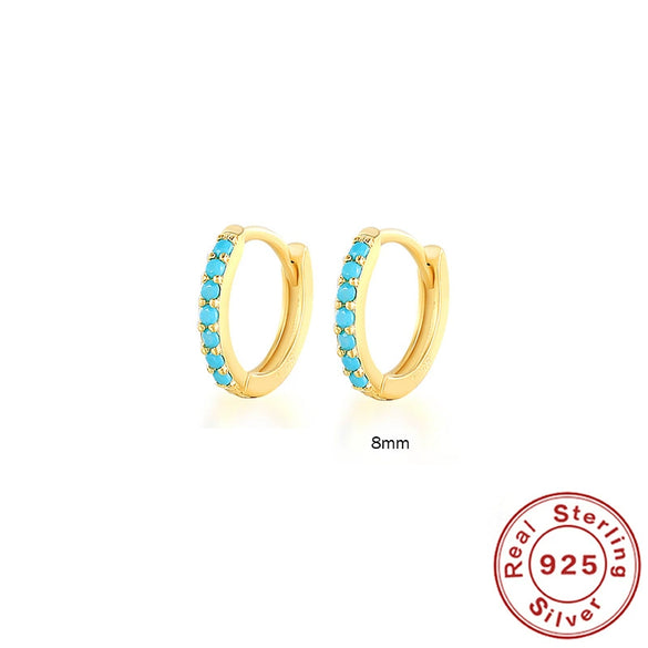 Wholesale S925 Sterling Silver Circle Earrings Set With Diamonds And Turquoise Electroplated With 18K Gold Simple Geometric Style For Women