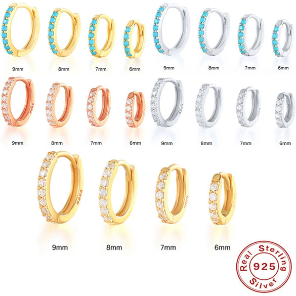 Wholesale S925 Sterling Silver Circle Earrings Set With Diamonds And Turquoise Electroplated With 18K Gold Simple Geometric Style For Women