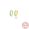 Wholesale S925 Sterling Silver Circle Earrings Set With Diamonds And Turquoise Electroplated With 18K Gold Simple Geometric Style For Women